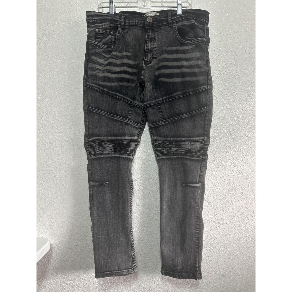 Trestles Supply Co Mens Moto Biker Jeans Faded Black Slim Fit Size 36 Stretch
